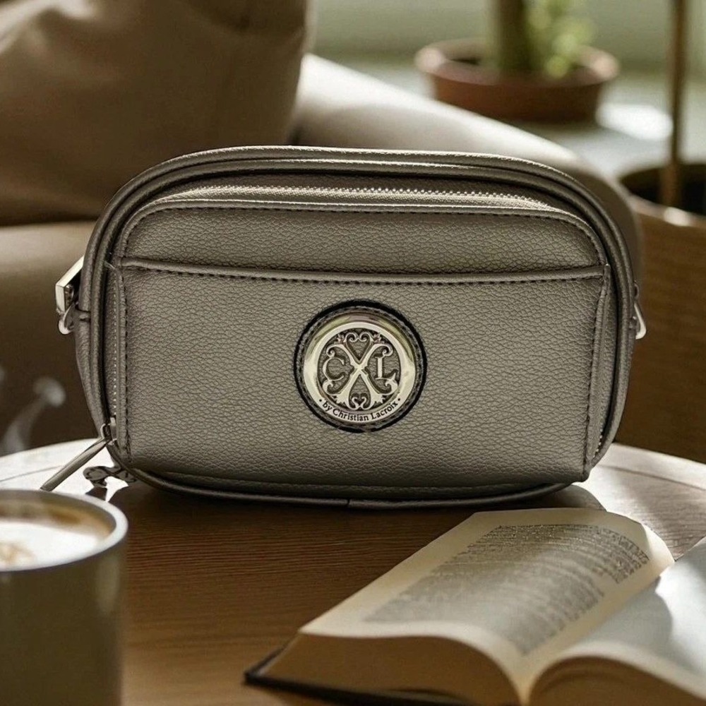 CXL Christian Lacroix Womens Eve Pebble Camera Bag Pewter Metallic Crossbody New